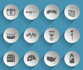 veterans day web icons on light paper circles