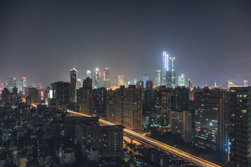 Fototapeta na wymiar Guangzhou night cityscape and busy traffic