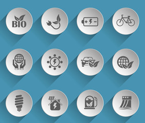alternative energy web icons on light paper circles