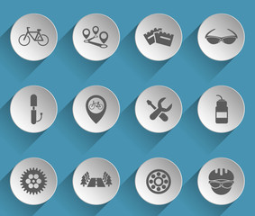 bicycle web icons on light paper circles