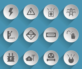 high voltage web icons on light paper circles