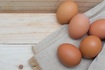 close up eggs on sack background