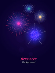 Colorful Fireworks on night sky background. Vector illustration