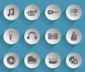 music web icons on light paper circles
