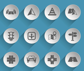 road web icons on light paper circles