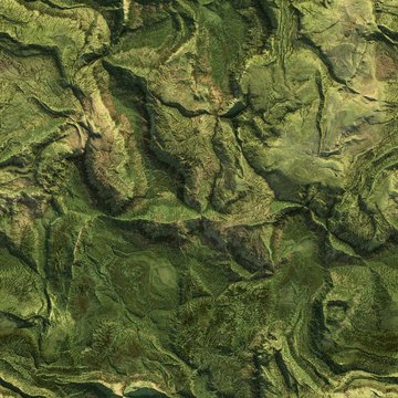 Aerial view from air plane of green nature mountains seamless texture background. 3d illustration