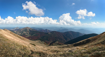 Panorama in The Vratna valley. Autumn foto in cloudy day.