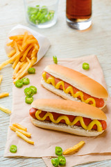 Delicious hot dogs with mustard