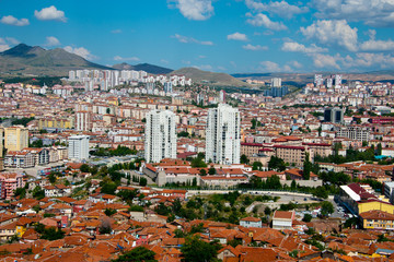 cityscape of turkish capital ankara, seen from ancient ankara castle - obrazy, fototapety, plakaty