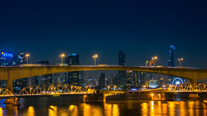 Night traffic in Bangkok, the capital of Thailand