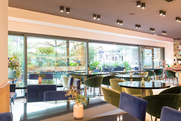 Modern restaurant interior in city center