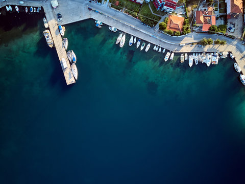 Fototapeta Marina with yachts top aerial view