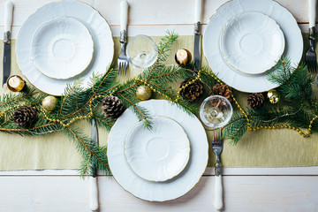 Christmas table setting, holiday decoration, new year