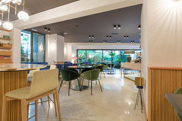 Modern restaurant interior in city center