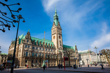 Hamburg City Hall building located in the Altstadt quarter in the city center at the Rathausmarkt...