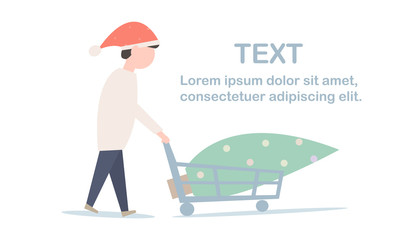 Buy Christmas tree. Shopping supermarket.