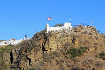 Castle fort skopelos town aegean island greece horizontal