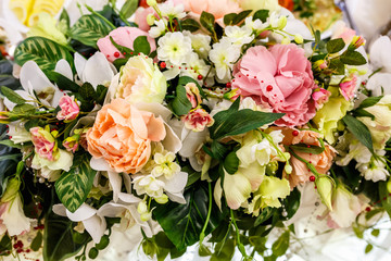 bridal bouquet of white and pink roses