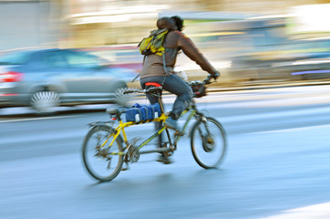 Cyclist rides on the road.