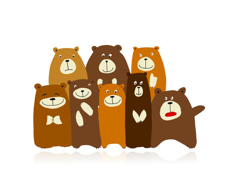 Funny bears family, sketch for your design
