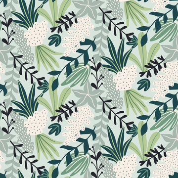 Modern seamless pattern with tropical leaves. Trendy pattern design. Good for printing. Vector wallpaper.