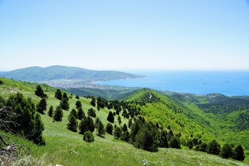 landscape with mountains and blue sky