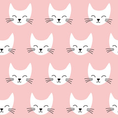 Seamless vector pattern with cats. Smiling cute cats background. 