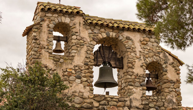 Mission San Miguel Arc&aacute;ngel bell tower, San Miguel, California, USA. One of the series of 21 Spanish religious outposts in Alta California founded by Father Jun&iacute;pero Serra.