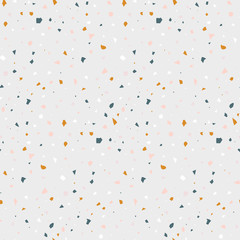 Abstract seamless pattern in terrazzo style. Natural, pastel colors. Vector design template for wallpaper, backdrop, fabric, textile, covers, etc.
