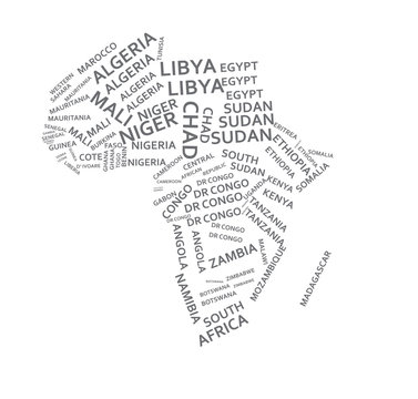 Africa state names map. vector illustration