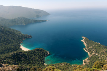 Fototapeta na wymiar beautiful bay in mountain landscape with sea view, Turkey