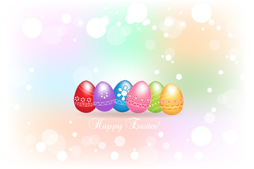 Fototapeta na wymiar Happy Easter greetings card with eggs in colorful beautiful background.