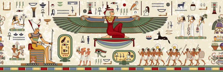 Ancient egypt background.Egyptian hieroglyph and symbol - obrazy, fototapety, plakaty