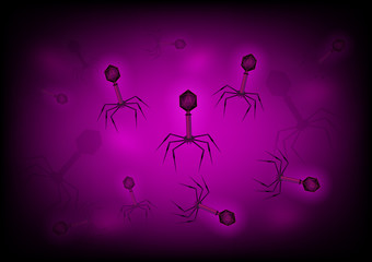 Bacteriophage cell culture background in velvet with spikes, dna, tail. Bacteria, virus. Microbiological 3d realistic scientific vector