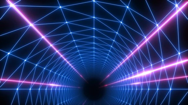 Retro-futuristic 80s tunnel grid background. Perfectly seamless looped opener animation.