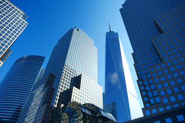 Fototapeta na wymiar Skyscrapers in the downtown of New York, view from below