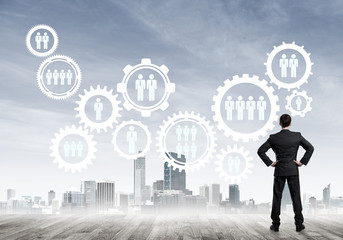 Social connection concept drawn on screen as symbol for teamwork and cooperation