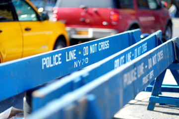Wooden Do Not Cross police line barriers in New York