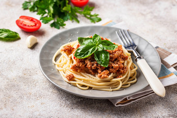 Pasta Bolognese. Spaghetti with meat sauce