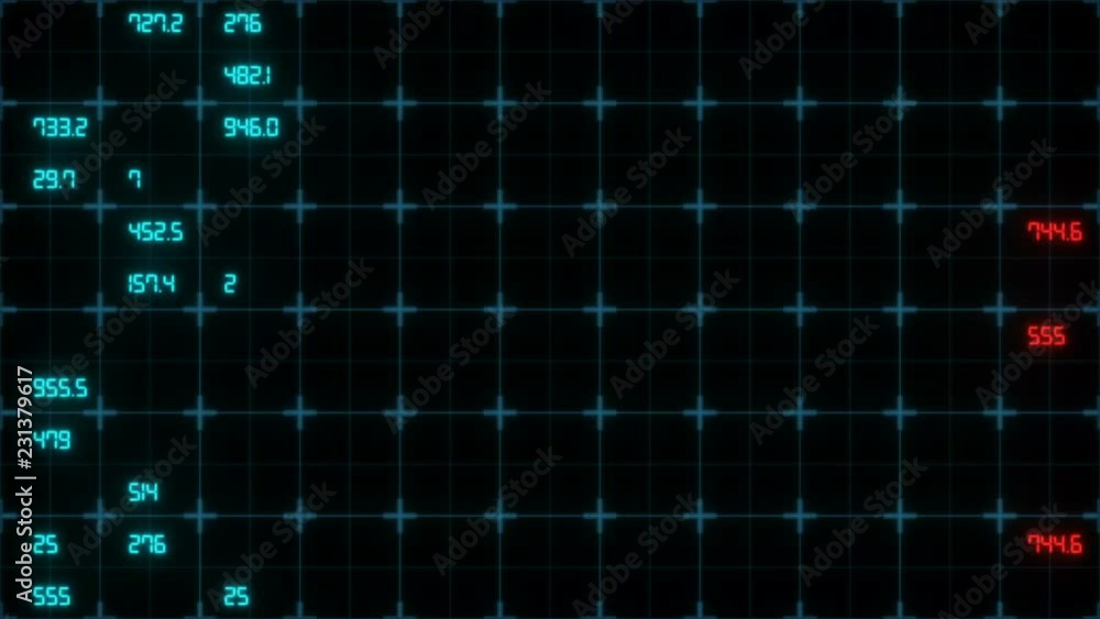Poster information board on the grid. sci-fi movie. red digit overload signal.
