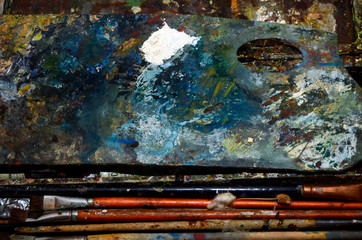 Painter's palette and brushes