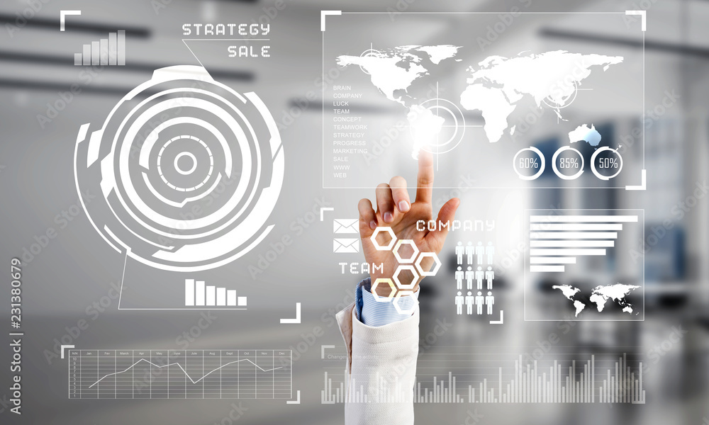 Aufkleber concept of using modern technologies for business globalization and networking