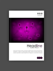 Medical book cover design A4. Annual report with bacteriophage cell culture background in velvet with spikes, dna, tail. Bacteria, virus. Microbiological 3d realistic scientific vector