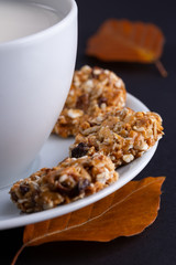 fresh healthy breakfast with cereal biscuits and milk