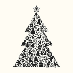 Decorative Christmas tree with icon. Vector.