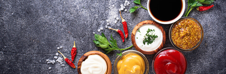 Set of different sauces and spices