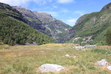 Fototapeta na wymiar Flåm Valley with waterfall, Norway