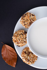 fresh healthy breakfast with cereal biscuits and milk