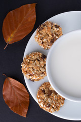fresh healthy breakfast with cereal biscuits and milk