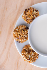 fresh healthy breakfast with cereal biscuits and milk